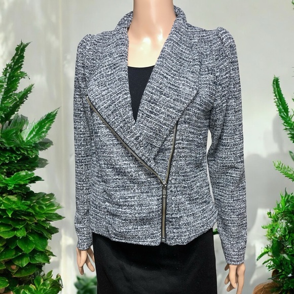 Banana Republic Black & White Boule Lurex Zipper Moto Style Jacket - Picture 12 of 16